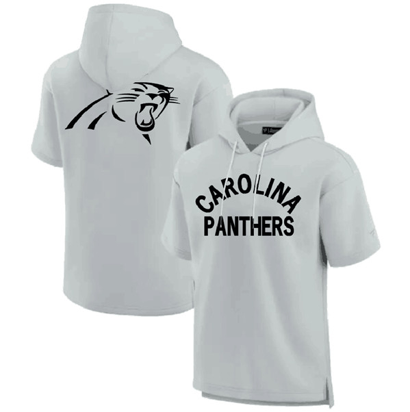 Men's Carolina Panthers Gray Super Soft Fleece Short Sleeve Hoodie